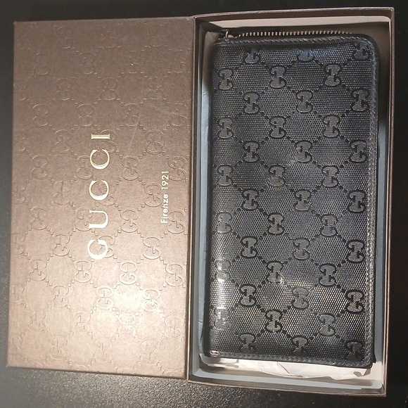 AUTHENTIC GUCCI BLACK WALLET GG LOGOS - Picture 15 of 16